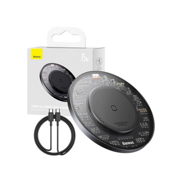 Magnetisk induktiv telefonoplader 15W + USB-C kabel 1m, sort