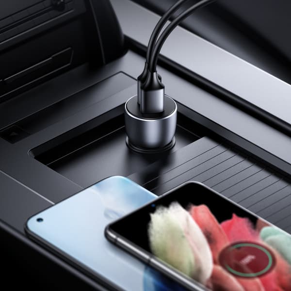 Auton pikalaturi 2x USB 36W Quick Charge SCP FCP AFC harmaa