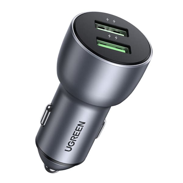 Auton pikalaturi 2x USB 36W Quick Charge SCP FCP AFC harmaa