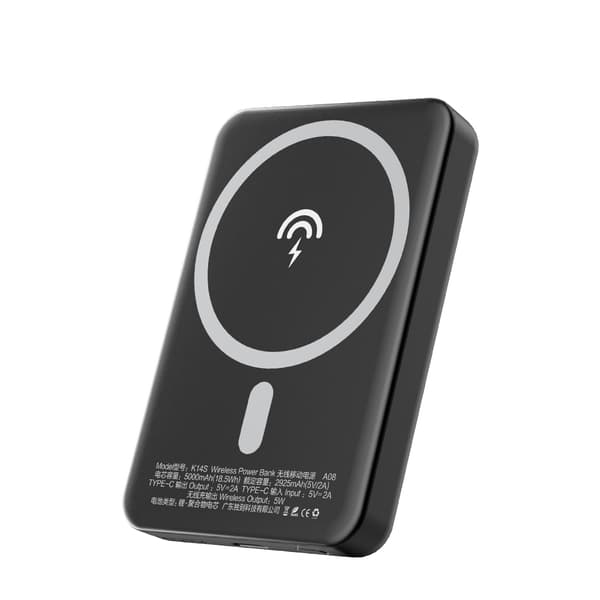 5000mAh magnetisk powerbank med MagSafe induktionsladdare, svart