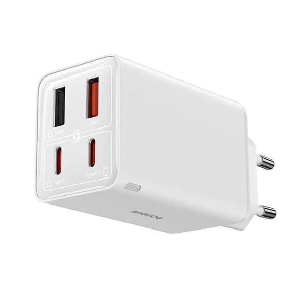 Laddare för 2x USB-portar, 2x Type-C, 65W + Type-C till Type-C-kabel - Baseus (P10162701213-00) - Vit Vit