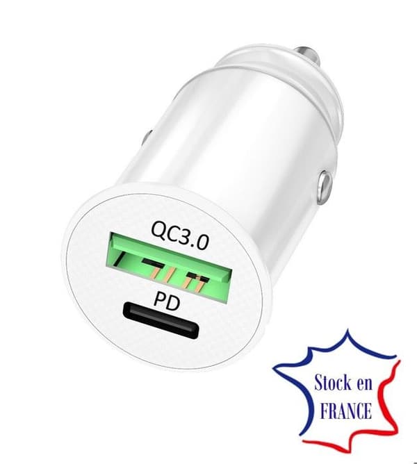 Cigarettändare Billaddare för Oukitel WP28E USB till USB Typ C Snabbladdning 30W PD & QC 3.0 - 2 portar