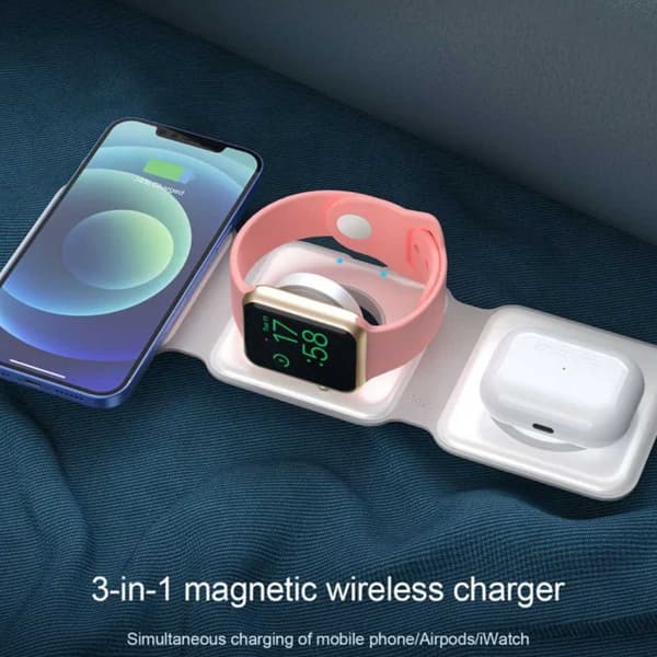 Sammenleggbar trådløs mobillader 3-i-1 Magsafe Hvit