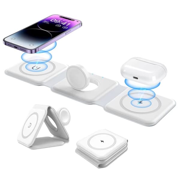 Sammenfoldelig trådløs mobiloplader 3-i-1 Magsafe Hvid