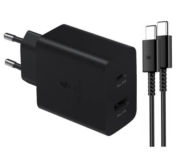 2-portar 35W USB C snabbladdare med 2M kabel för S24,S23,S22,S21 Ultra,S20 FE,S20,A52S,A54,A53,A52,A51,A50,Note20,S9,Z Flip ect