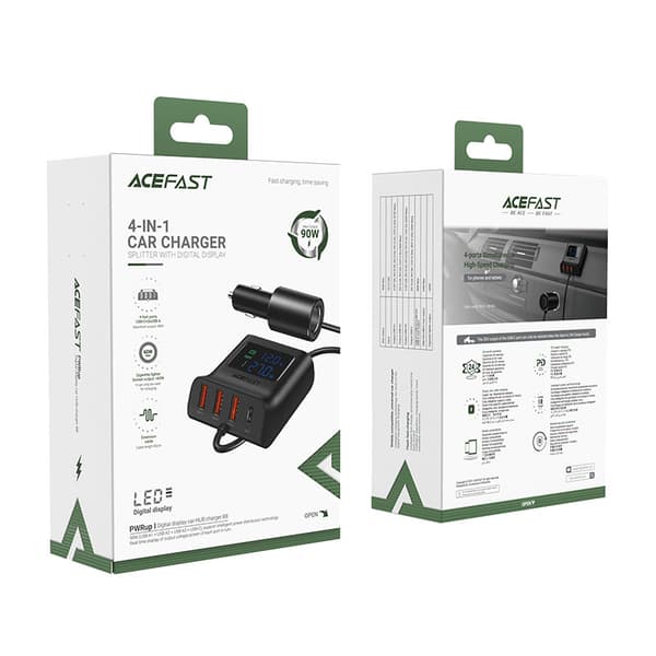 Autolaturi latausasema 90W USB-C 3x USB QC 3.0 musta