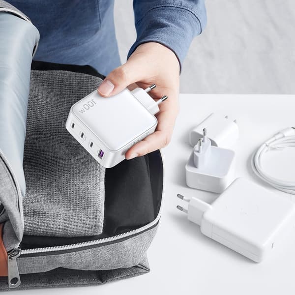 GaN hurtigoplader 3x USB-C USB 100W PPS PD Power Delivery hvid