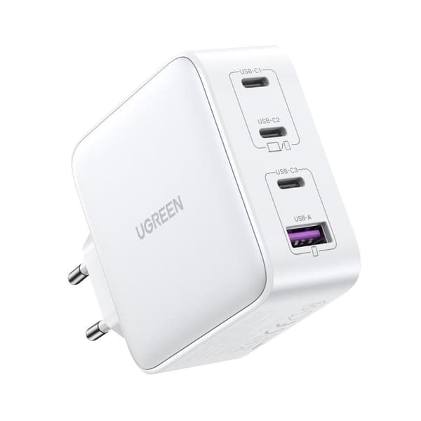 GaN hurtigoplader 3x USB-C USB 100W PPS PD Power Delivery hvid