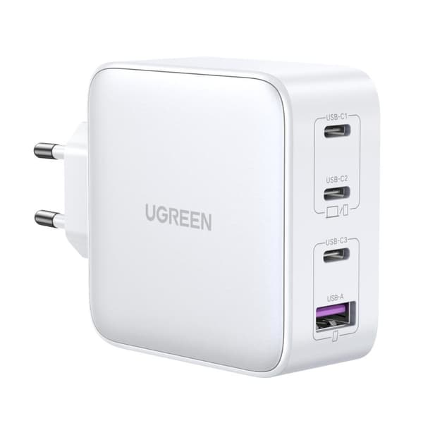 GaN hurtigoplader 3x USB-C USB 100W PPS PD Power Delivery hvid Hvid