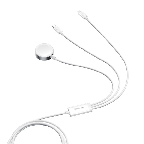 3-i-1 kabel USB-A-kabel med induktiv oplader + 1x iPhone Lightning + 1x USB-C 1,2 m hvid