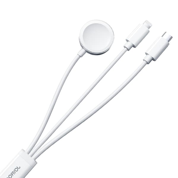 3-i-1 kabel USB-A-kabel med induktiv oplader + 1x iPhone Lightning + 1x USB-C 1,2 m hvid