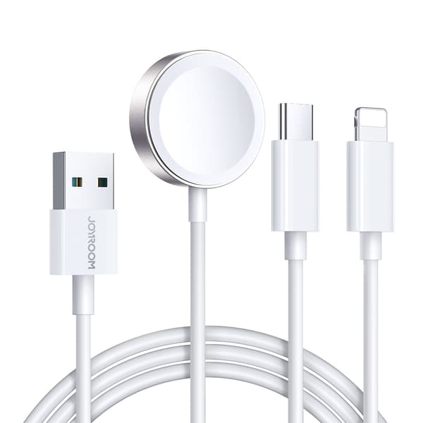 3-i-1 kabel USB-A-kabel med induktiv oplader + 1x iPhone Lightning + 1x USB-C 1,2 m hvid