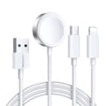 Miniatyrbillede 1 af 6: 3-i-1 kabel USB-A-kabel med induktiv oplader + 1x iPhone Lightning + 1x USB-C 1,2 m hvid