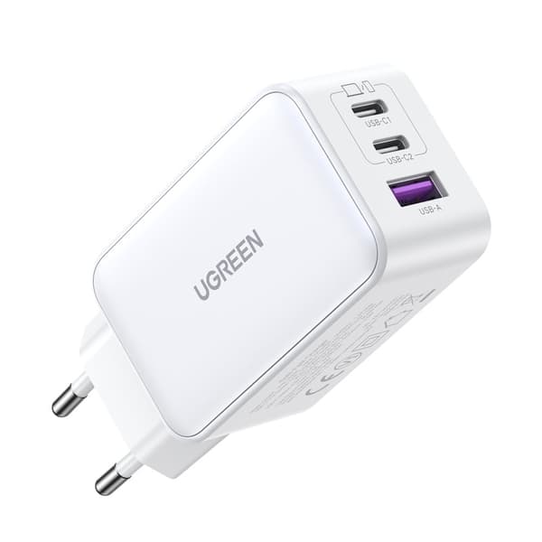 GaN 65W USB-A / 2x USB-C hurtigoplader, hvid