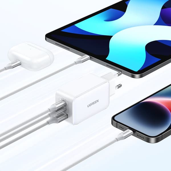 GaN 65W USB-A / 2x USB-C hurtigoplader, hvid
