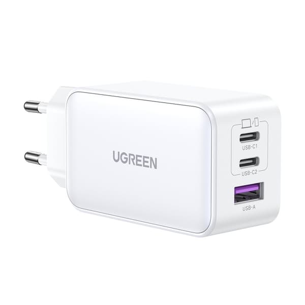 GaN 65W USB-A / 2x USB-C hurtigoplader, hvid