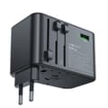 Miniatyrbillede 1 af 6: Universal GaN Rejseoplader 2x USB-A 3x USB-C stik UK EU USA AUS Sort