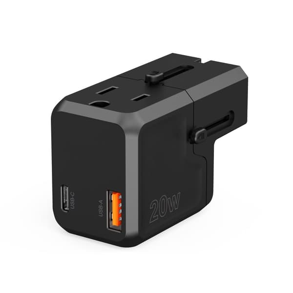 Universal USB-C USB-A PD Rejseoplader 20W US EU UK AU Stik Sort