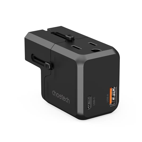 Universal USB-C USB-A PD Rejseoplader 20W US EU UK AU Stik Sort