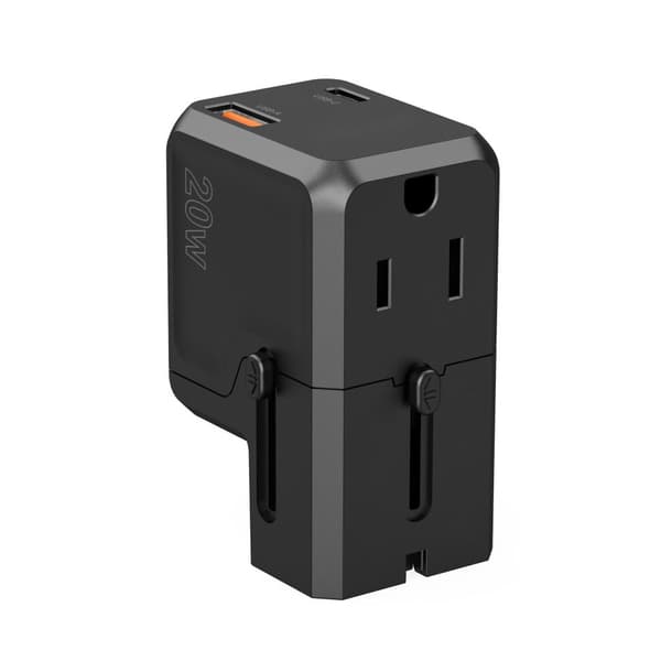 Universal USB-C USB-A PD Rejseoplader 20W US EU UK AU Stik Sort