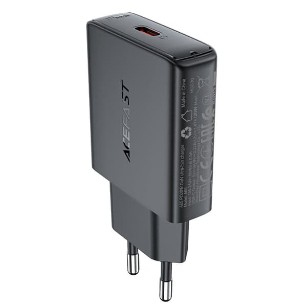 Lille flad GaN PD 20W USB-C sort oplader