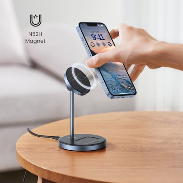 2i1 20W laddstation och MagSafe Qi USB-C magnetstativ, svart