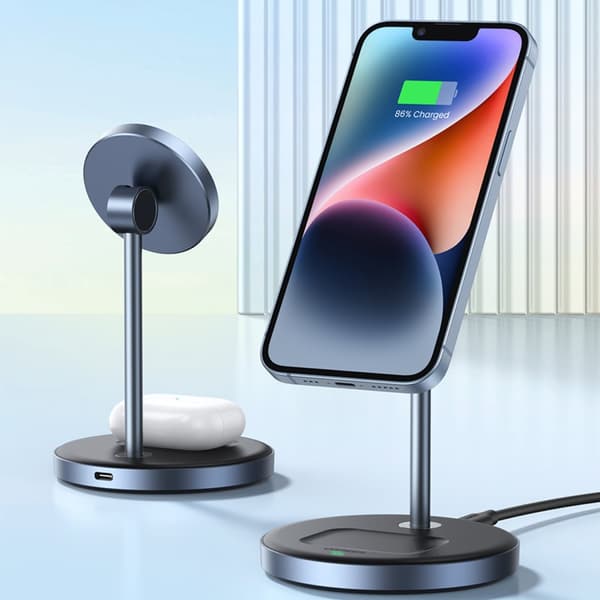 2i1 20W laddstation och MagSafe Qi USB-C magnetstativ, svart