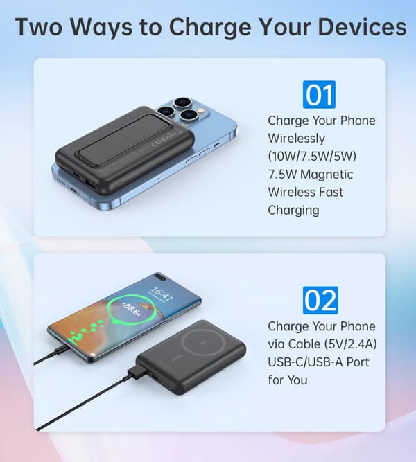 Powerbank 10000mAh langaton MagSafe USB-A USB-C jalusta toiminto musta