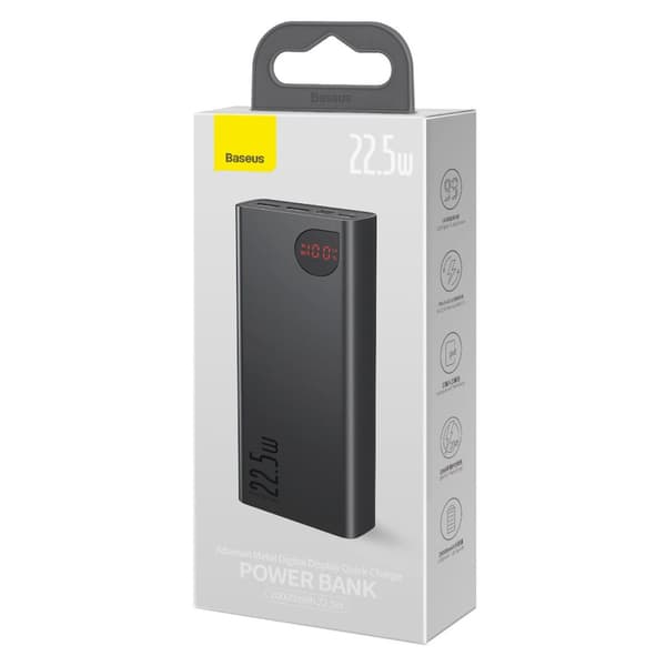 Adaman powerbank med hurtigopladning 20000mAh 22,5W USB-C kabel 0,3m sort