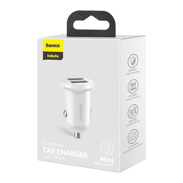 Grain Pro 2x USB 4.8A autolaturi tupakansytyttimeen, valkoinen
