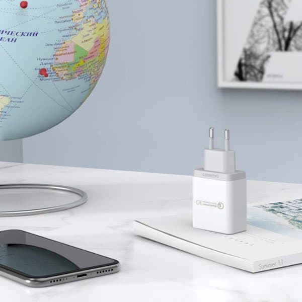 Quick Charge 3.0 18W 3A USB vit snabbladdare