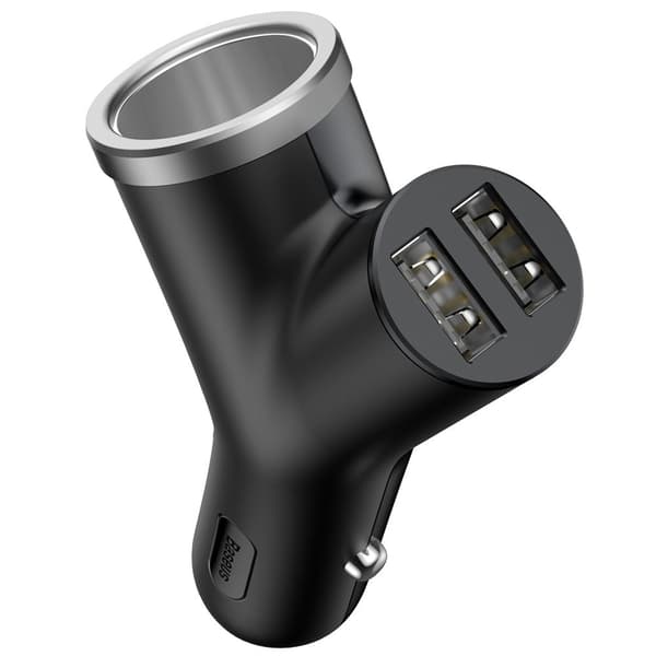 Y-tyypin autolaturi 2x USB + tupakansytyttimen liitäntä 3.4A, musta musta