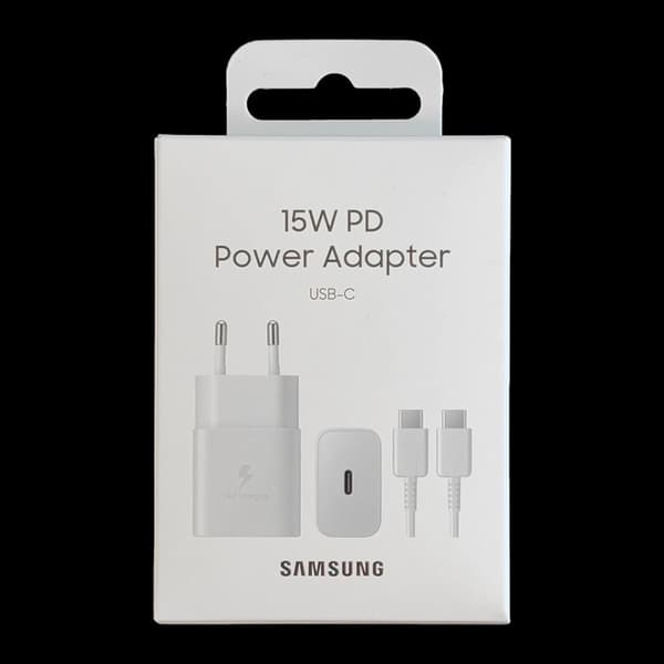 USB-C 15W PD AFC vægoplader + hvidt USB-C kabel