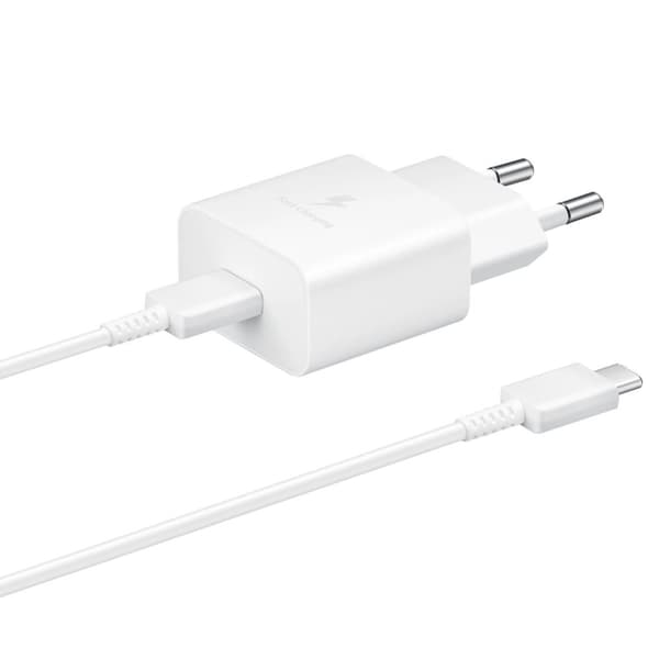 USB-C 15W PD AFC vægoplader + hvidt USB-C kabel