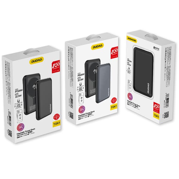 Powerbank 10000mAh TGK1 MagSafe 15W langattomalla laturilla musta