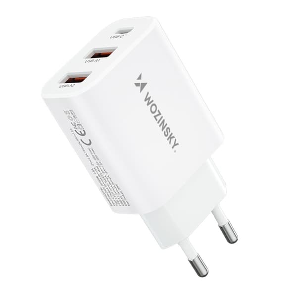 Verkkolaturi 100-240V 30W USB-C 2x USB-A valkoinen