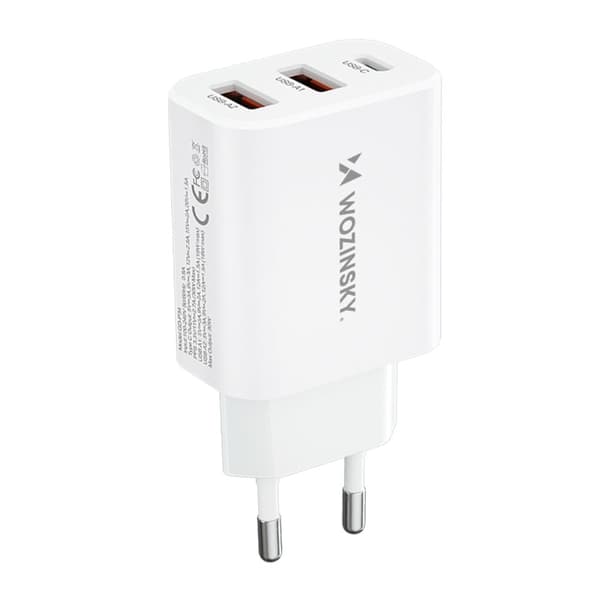 Verkkolaturi 100-240V 30W USB-C 2x USB-A valkoinen