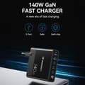 Miniatyrbild 5 av 6: Nätladdare 100-240V GaN 140W 3x USB-C / 2x USB-A svart