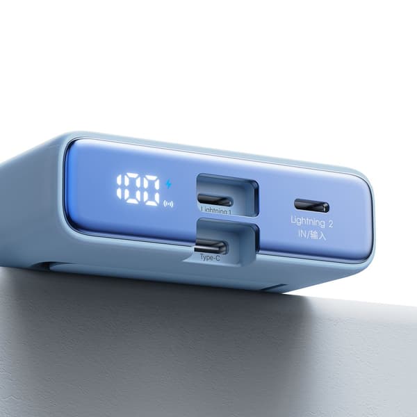 Magnetisk powerbank 10000mAh 20W med stativ + Lightning-kabel - USB-C blå