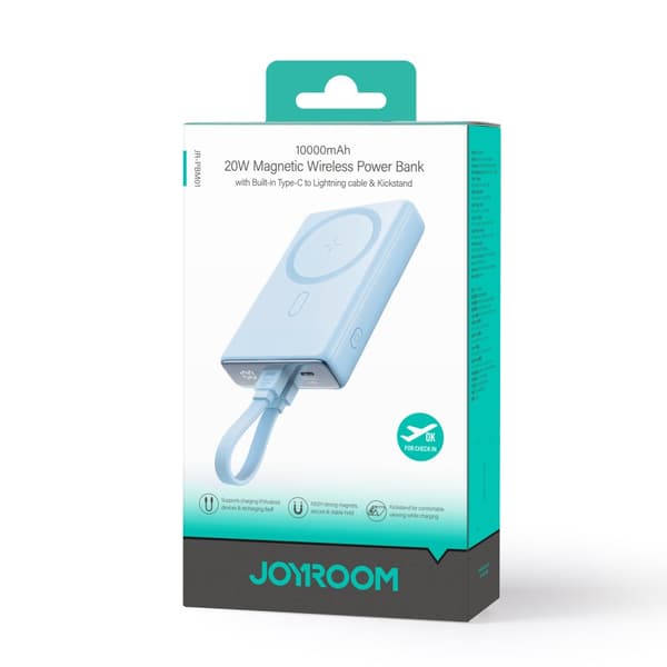 Magnetisk powerbank 10000mAh 20W med stativ + Lightning-kabel - USB-C blå