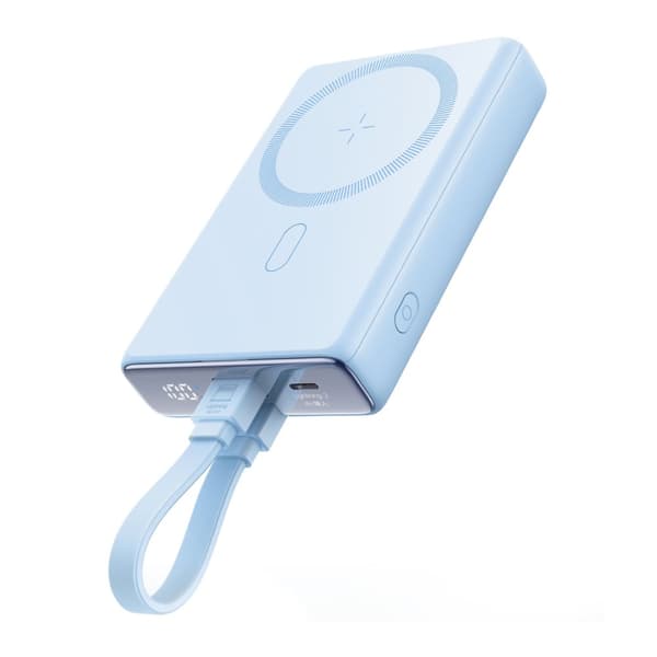Magnetisk powerbank 10000mAh 20W med stativ + Lightning-kabel - USB-C blå