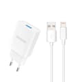 Pikkukuva 1 / 2: USB-A 2.1A 10W seinälaturi kaapelilla iPhonelle USB-A - Salamanvalkoinen