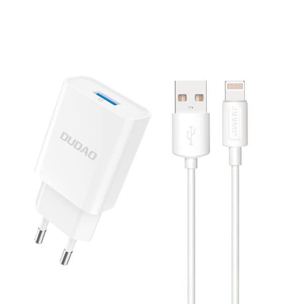USB-A 2.1A 10W seinälaturi kaapelilla iPhonelle USB-A - Salamanvalkoinen