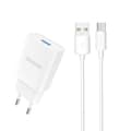 Miniatyrbillede 1 af 2: USB-A 2.1A 10W vægoplader med USB-A - USB-C kabel, hvid