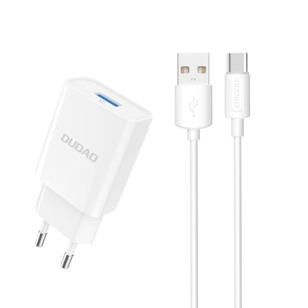 USB-A 2.1A 10W vægoplader med USB-A - USB-C kabel, hvid