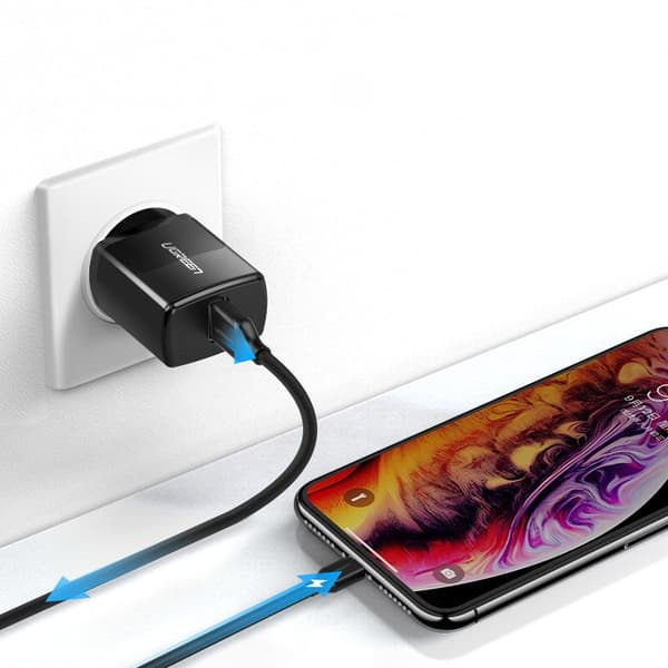 Lille USB 2.1A telefonoplader, sort