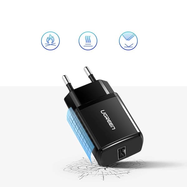 Lille USB 2.1A telefonoplader, sort