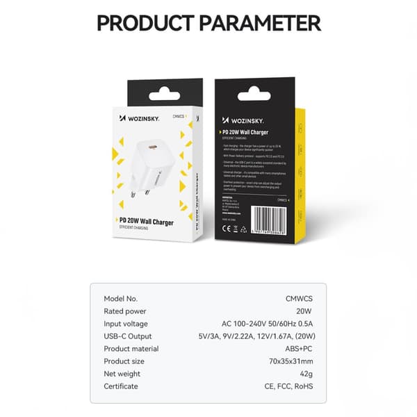 100-240V PD USB-C 20W vægoplader, hvid