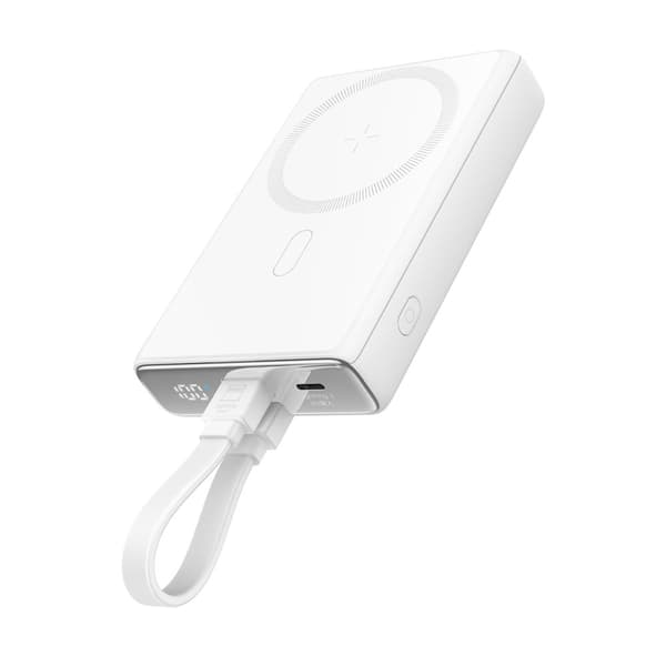 Magneettinen virtapankki 10000mAh 20W jalustalla + Lightning-kaapeli - USB-C valkoinen