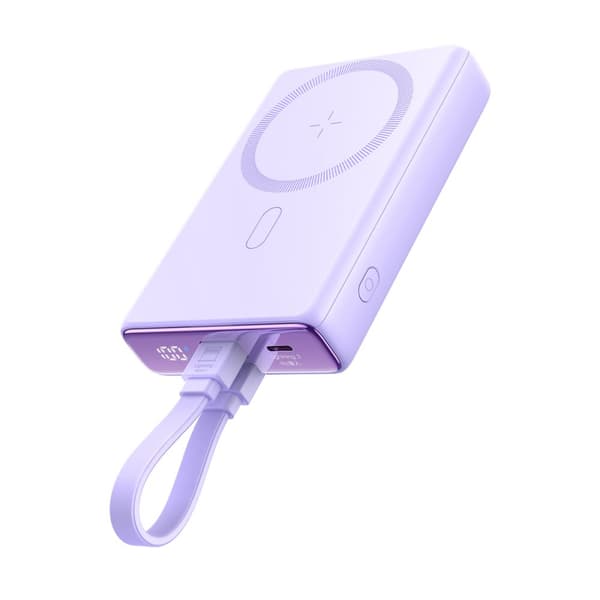 Magneettinen virtapankki 10000mAh 20W jalustalla + Lightning-kaapeli - USB-C violetti